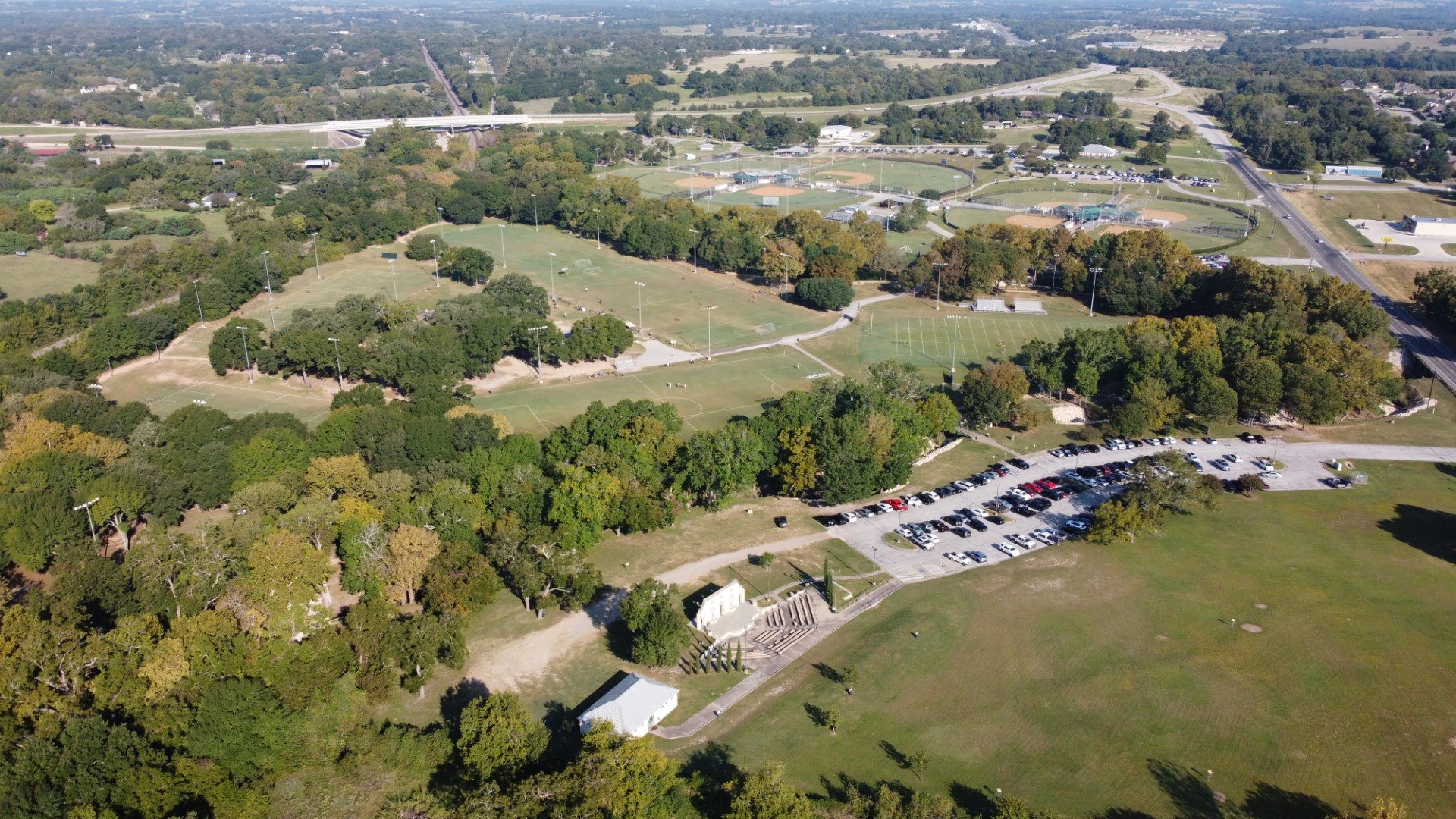 aerial image of Hohlt park soccer fields and parking lot