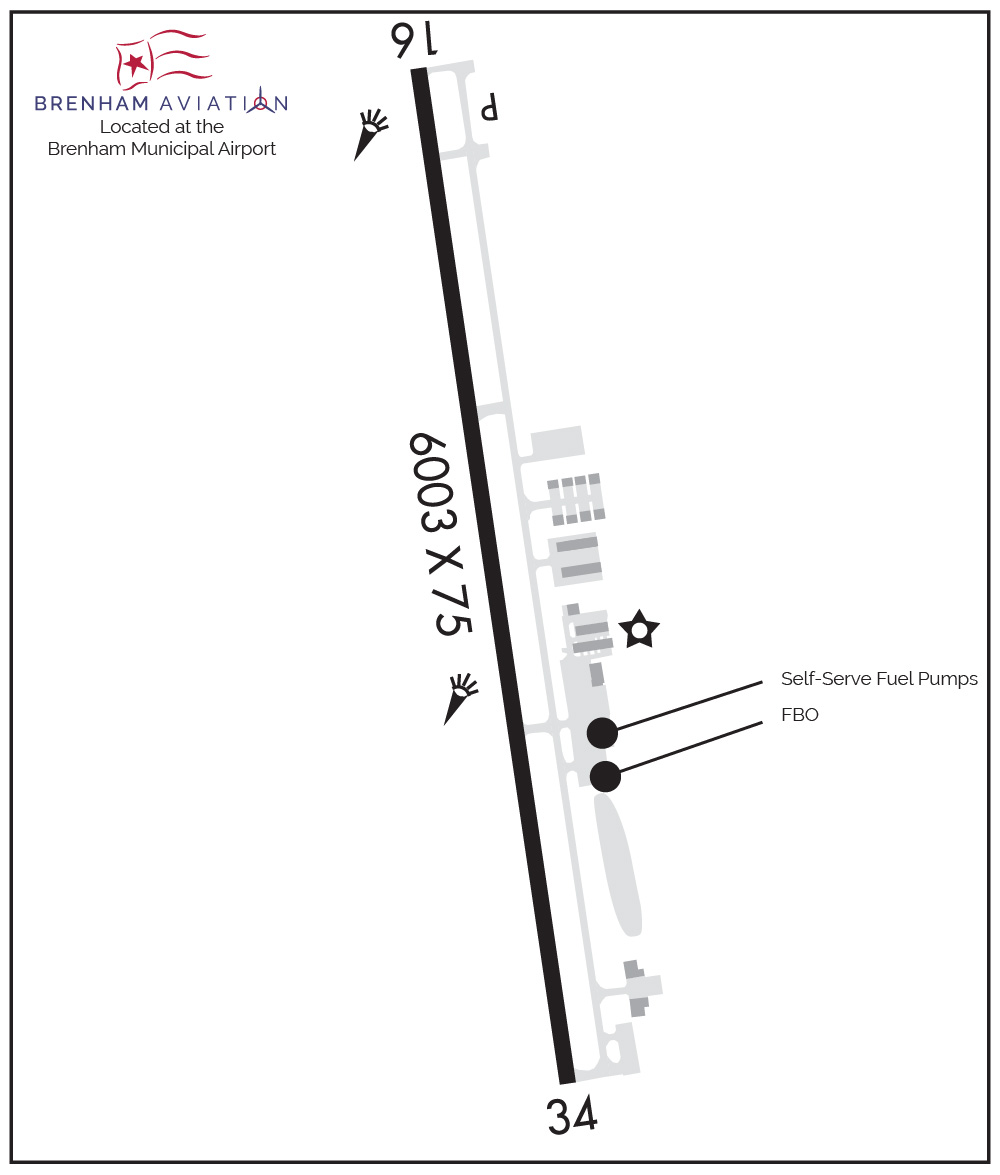 Brenham Municipal Airport Taxiway diagram - click for pdf