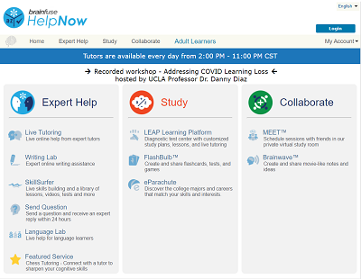Brainfuse HelpNow home page