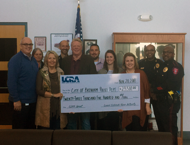 Photo of LCRA grant award being presented to the City of Brenham Police Department - Photo courtesy LCRA