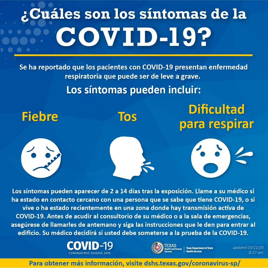 COVID-19 Symptoms-flyer-spanish-view full details at https://www.dshs.state.tx.us/