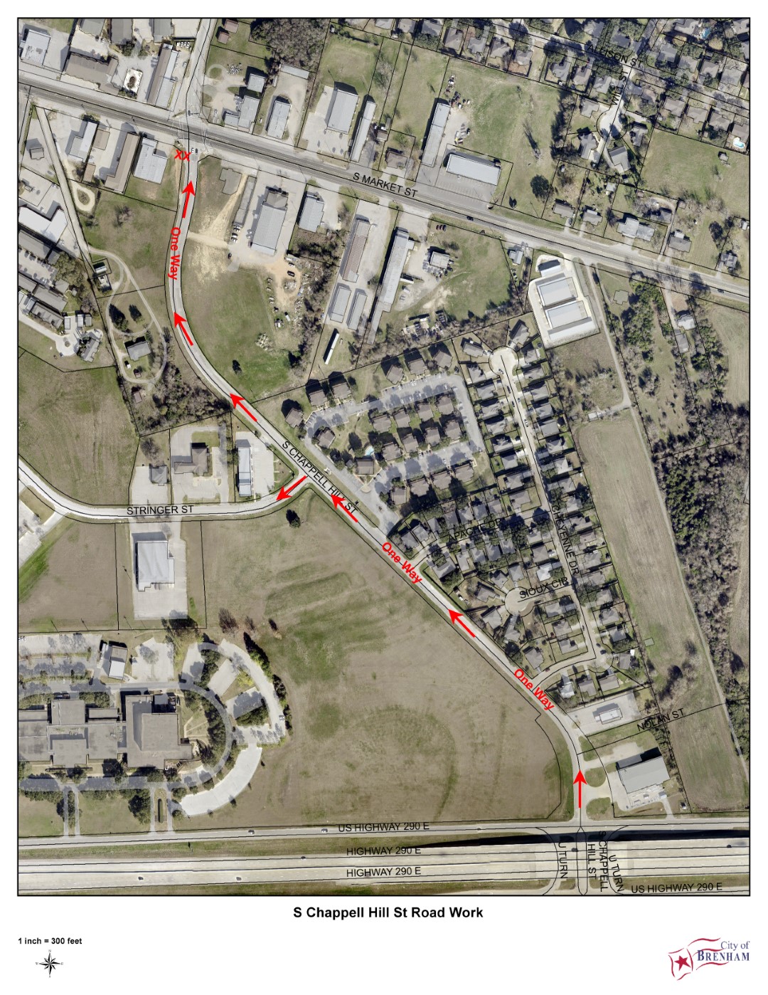 South Chappell Hill Street Utility - S%20Chappell%20Hill%20St%20Road%20Work%20Map Large 