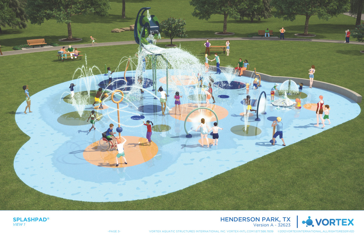 Henderson Park Splashpad rendering - view 1 - Vortex Aquatic Structures International
